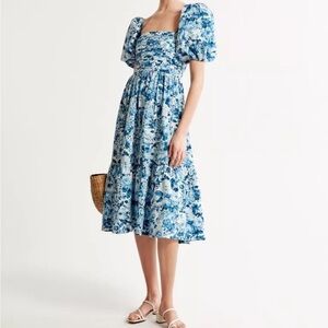Abercrombie Emerson Poplin Puff Sleeve Midi Dress XLP NWOT